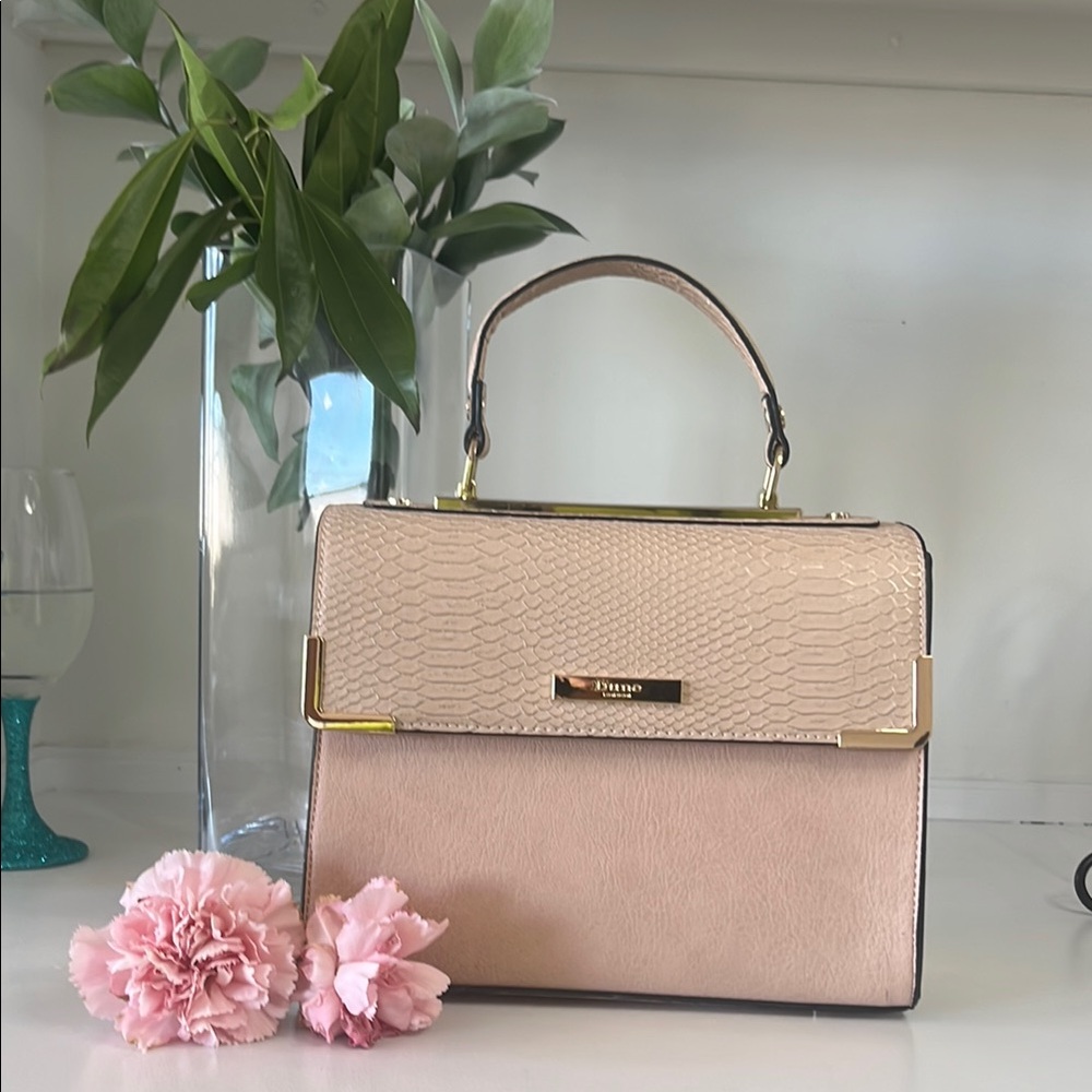 Dune London Pink Textured Satchel with Gold Hardware